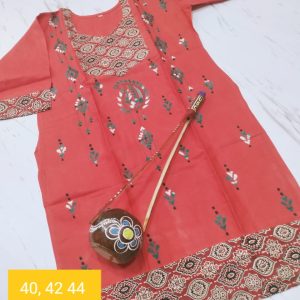 Sukh Samridhi Indian Authentic Red Handprinted Kurti Set