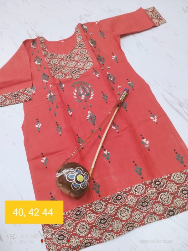 Sukh Samridhi Indian Authentic Red Handprinted Kurti Set