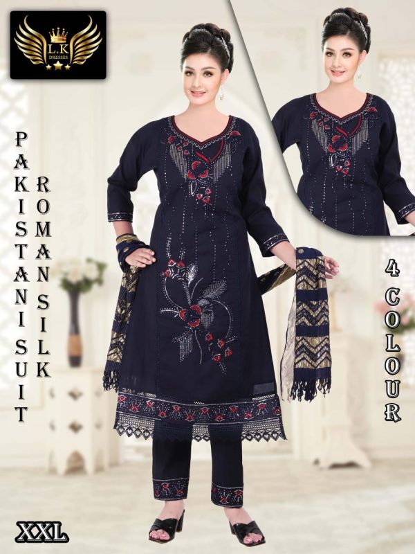 Sukh Samridhi Blended Cotton Navy Blue Salwar Suit Set Pure Indian Handwork Block Print